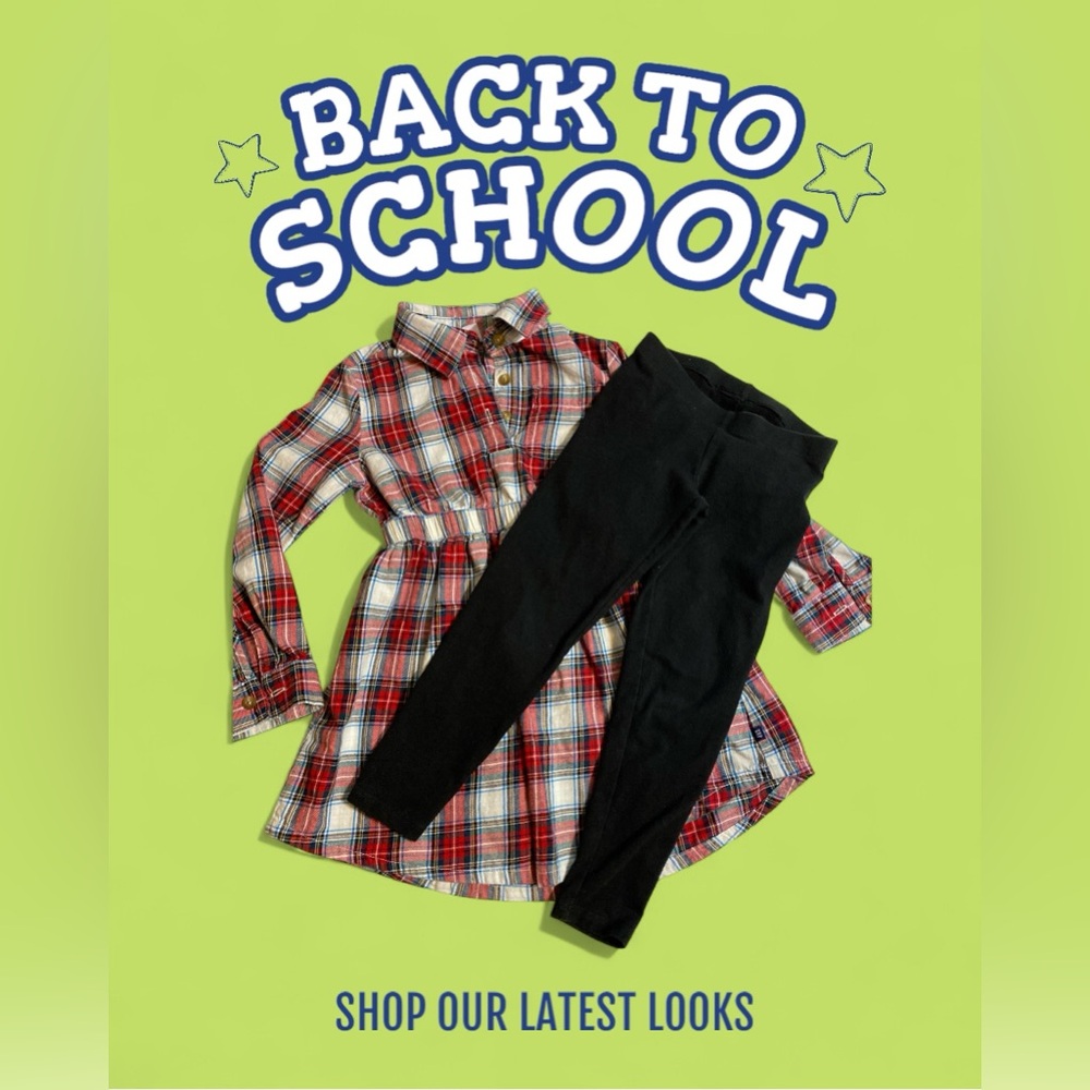 GAP Red Plaid Button Down Shirt Dress with Black Leggings 4/5 girls